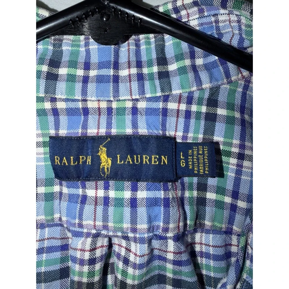 Polo Ralph Lauren Button Up Shirt Mens Large Purple Blue Plaid Oxford Cotton